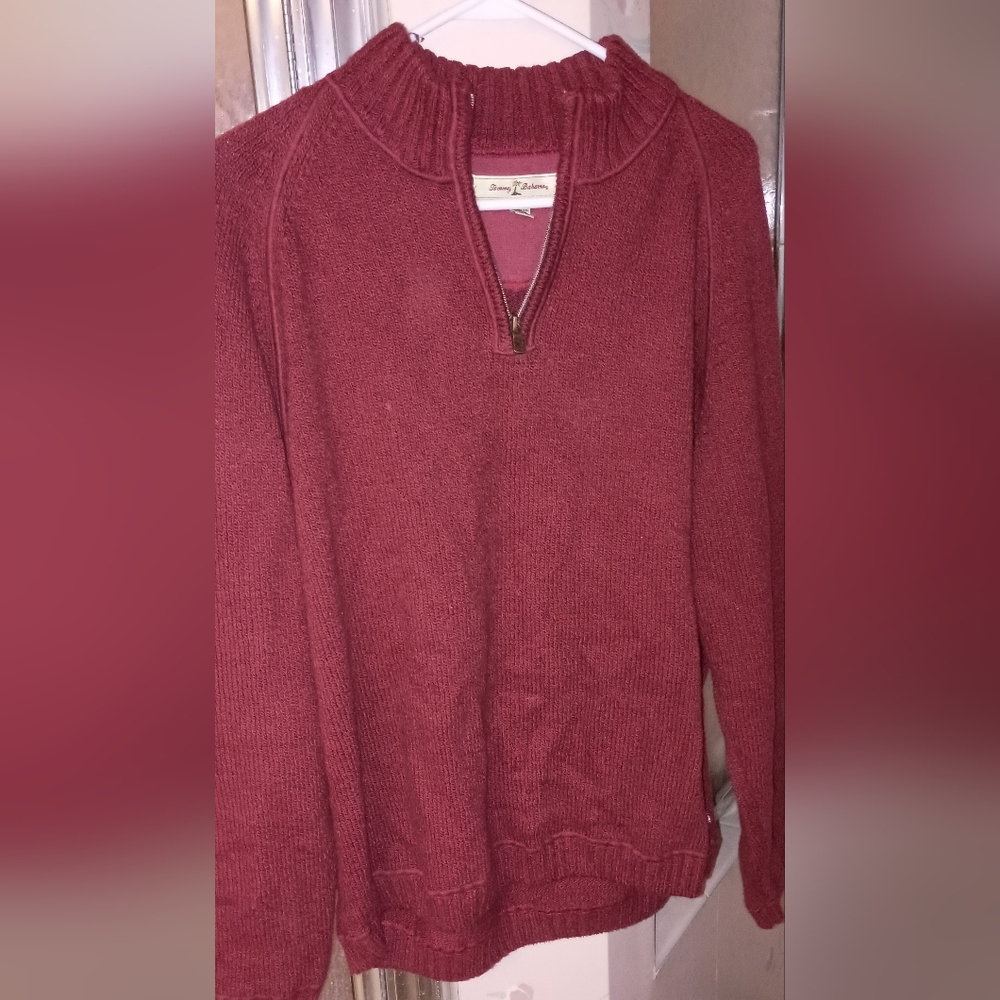Tommy Bahama Dark Red Sweater Pullover 1/4 zip Medium 100% Cotton